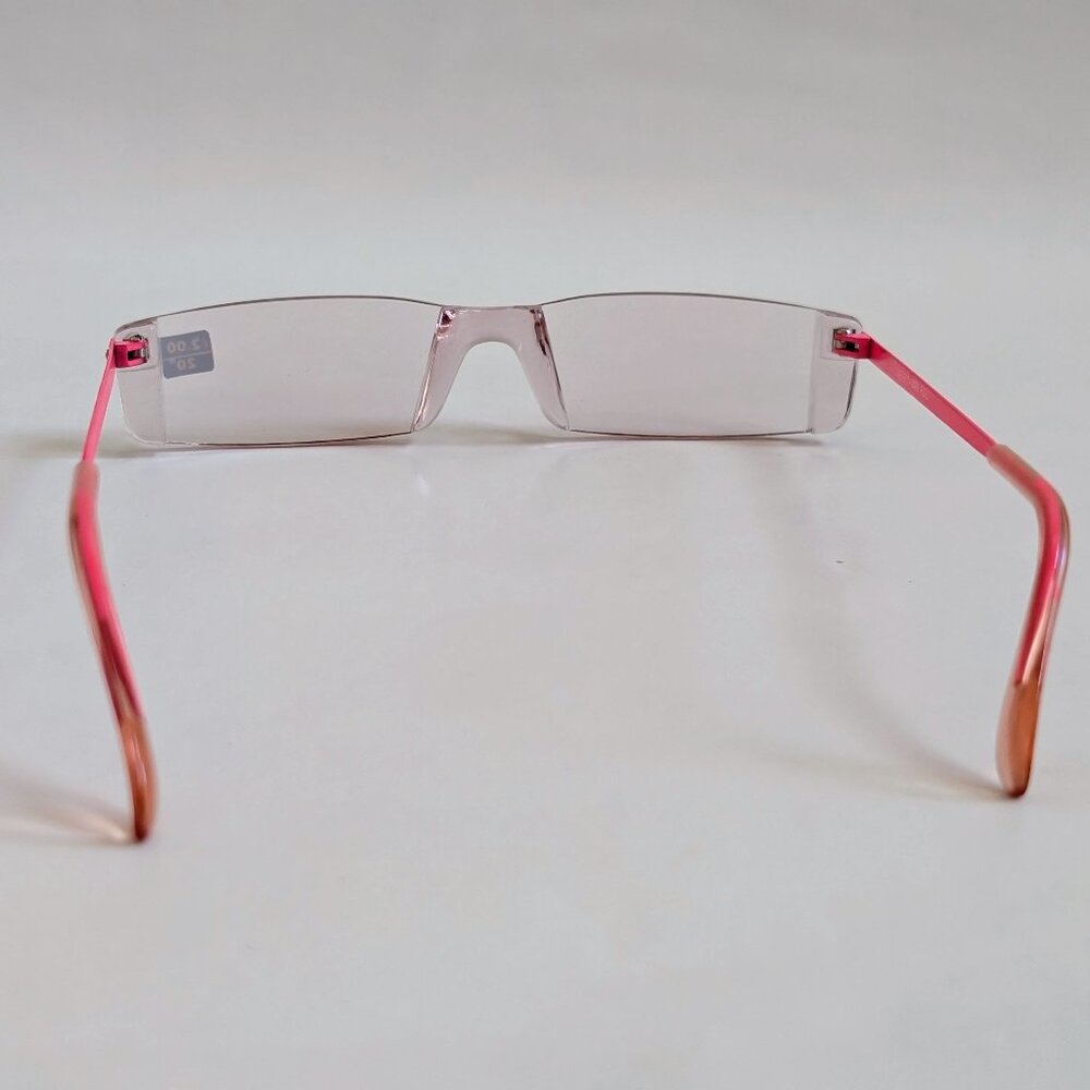 NWT Vintage 90's Rectangle Rimless Half Frame Reading Glasses (Pink) - Picture 4 of 4